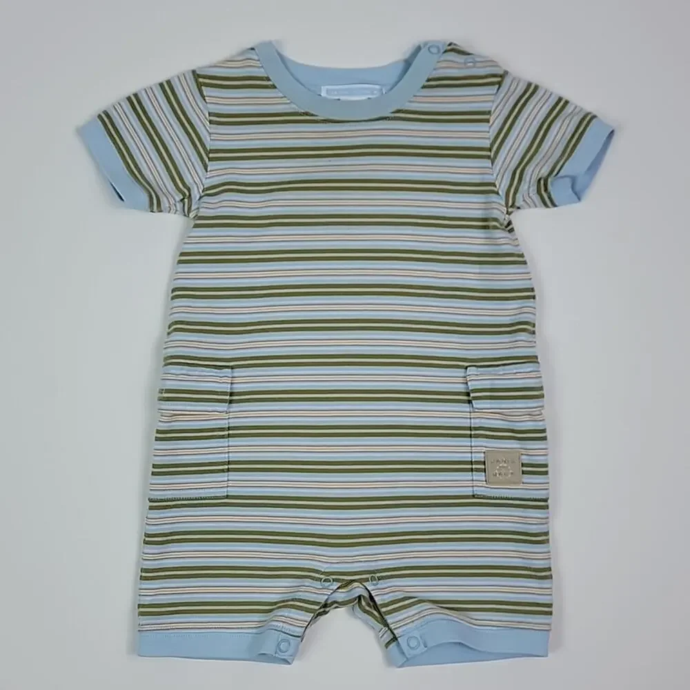 Janie and Jack Tea Collection Romper Shorts Orange Khaki Blue Bundle 6-12 Months